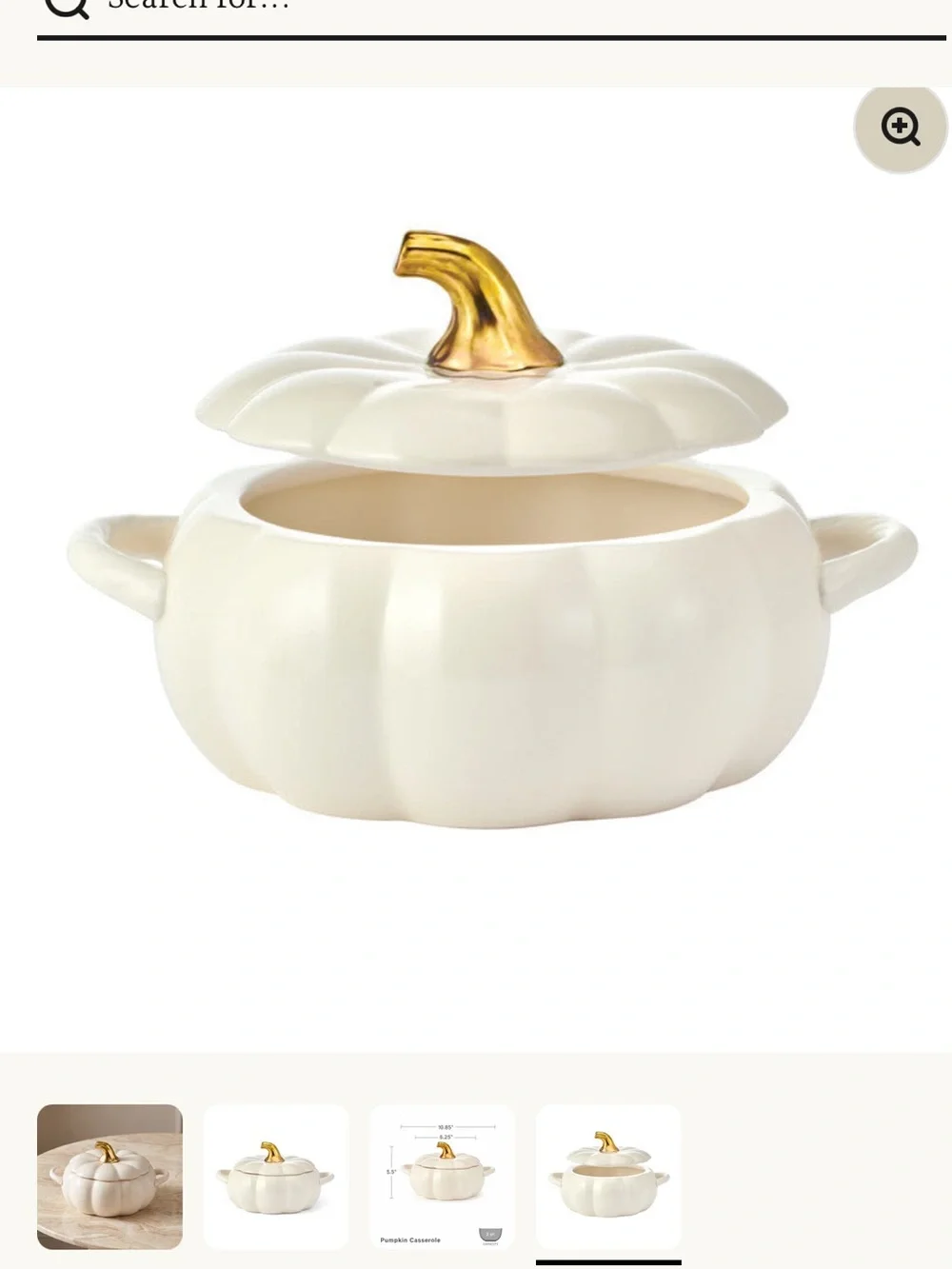NWT Pfaltzgraff Cream Pumpkin-Shaped Covered Casserole with Gold Stem Accent
